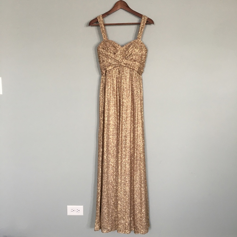 Amsale gold sequin formal dress